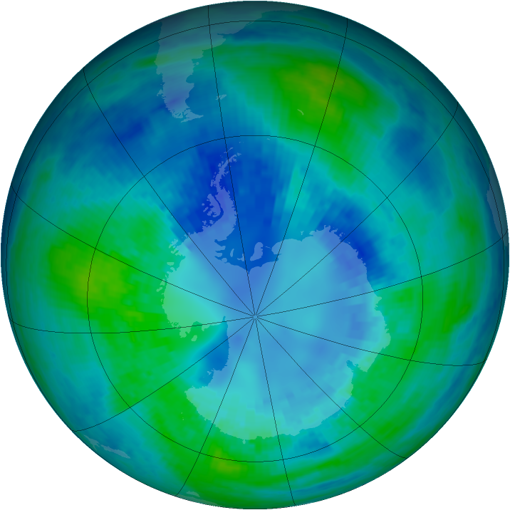 Antarctic ozone map for 13 April 2002